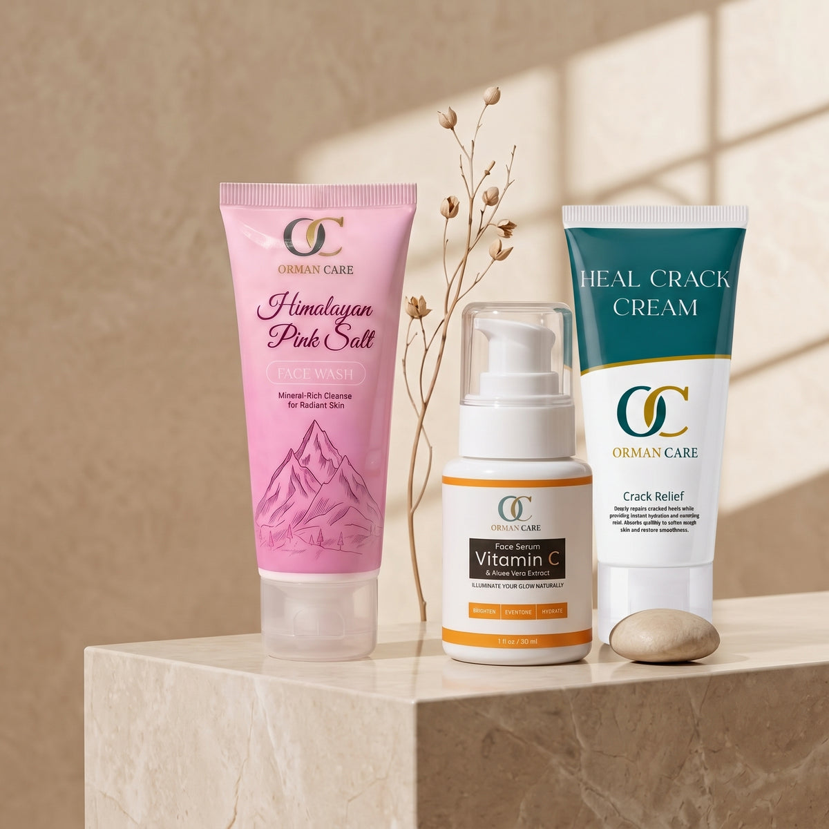 Vit C face serum + Himalayan Pink Salt face wash + Heal Crack Cream