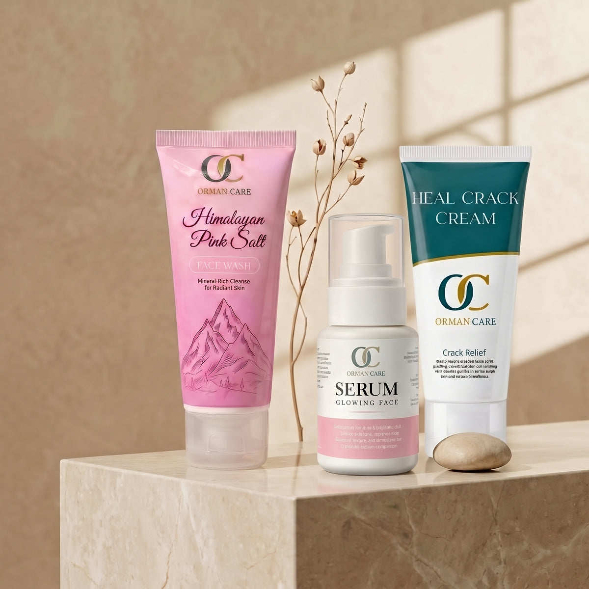 Glowing face serum + Himalayan Pink Salt face wash + Heal Crack Cream