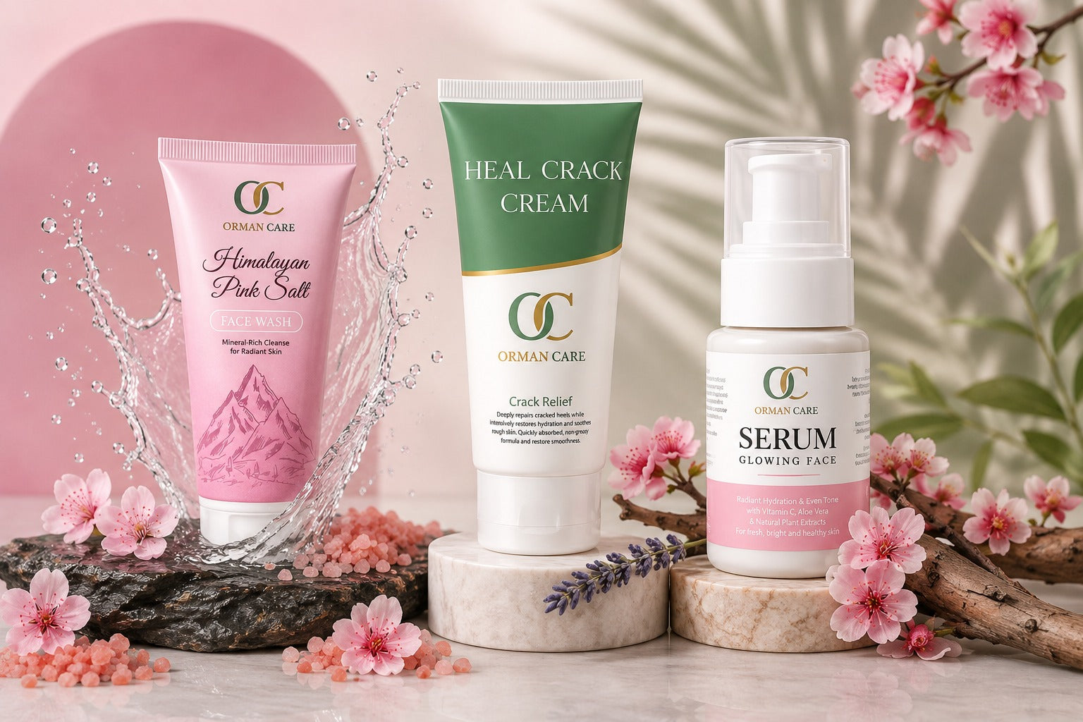 Glowing face serum + Himalayan Pink Salt face wash + Heal Crack Cream